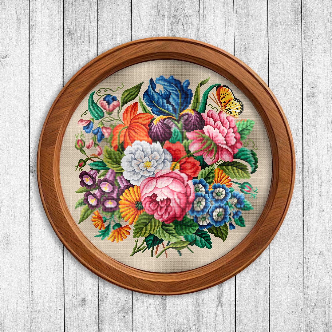 Flower Bouquet # 13 Cross Stitch Pattern PDF, Nature Cross Stitch