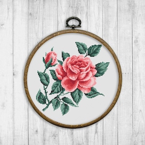 Modern Cross Stitch Pattern, Rose Cross Stitch Pattern, Flower Cross Stitch Pattern, Floral Cross Stitch Patterns, Instant Download PDF