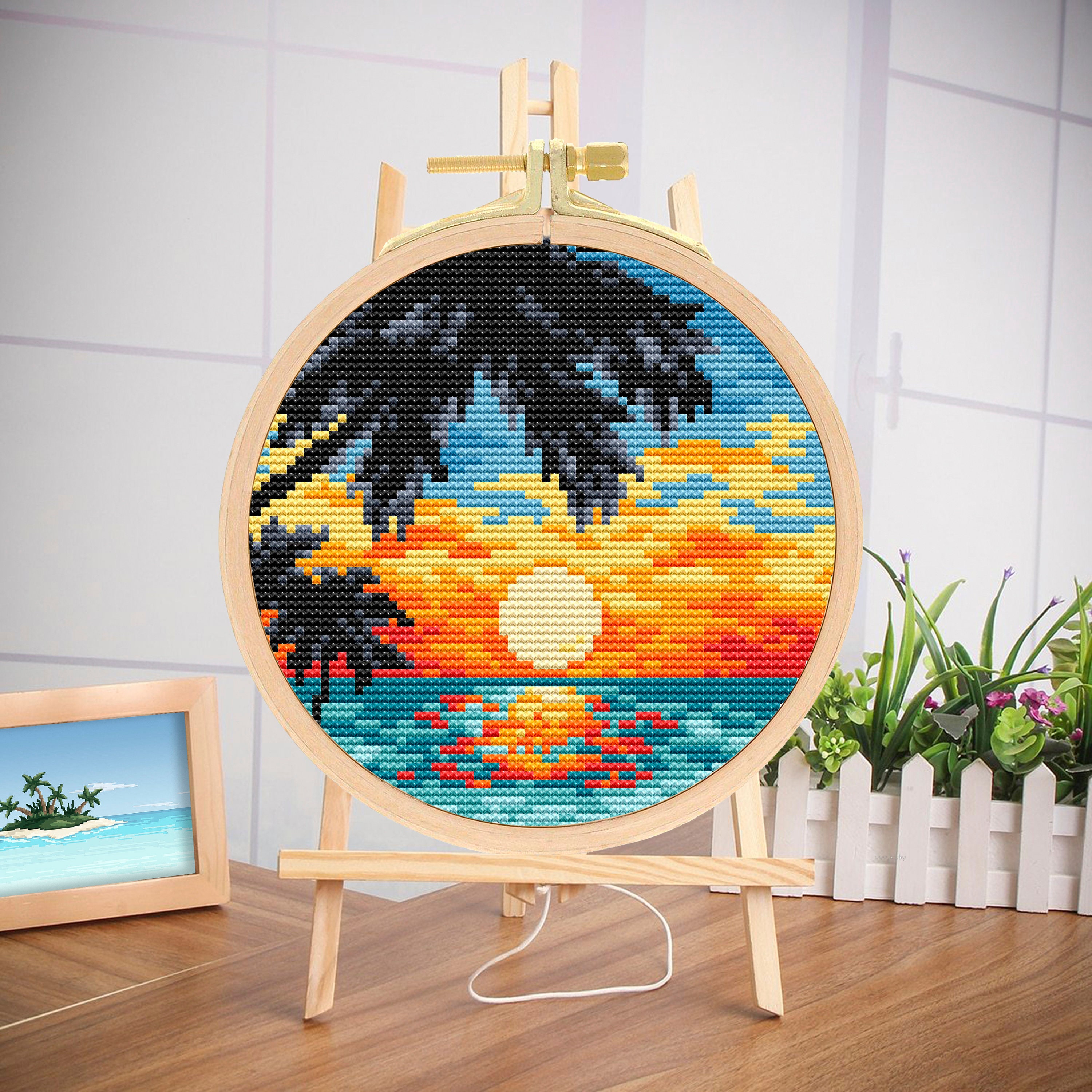 YEESAM ART Kit per punto croce, per adulti e principianti, prestampato, 11 ct, kit fai da te per ricamo prestampato, facile da cucire, decorazione per la casa
