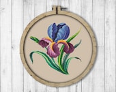 Vintage Iris Cross Stitch Pattern, Spring Flower Cross Stitch Pattern, Iris, Victorian Flowers, Berlin Woolwork, Modern Embroidery Flowers