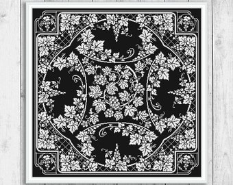 Sampler Cross Stitch Pattern, Grape Modern Cross Stitch Pattern, Monochrome Cross Stitch Pattern, Fruit Embroidery Sampler, Nature, Garden