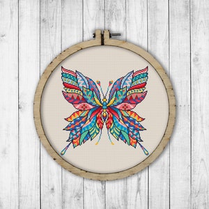 Modernes Kreuzstichmuster, Schmetterlings-Kreuzstichmuster, Natur-Kreuzstichmuster, Insekten, Mandala, Motte, Sofort-Download als PDF