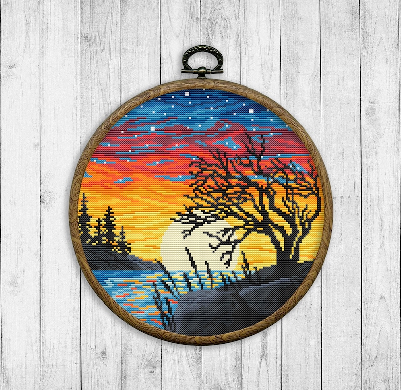 Sunset Cross Stitch Pattern Nature Counted Cross Stitch Etsy