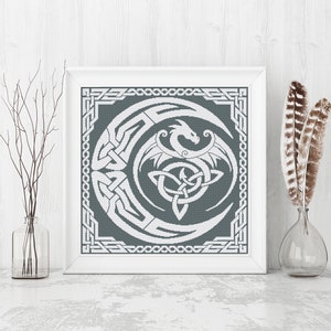 Dragon Cross Stitch Pattern, Sampler Cross Stitch Pattern, Celtic Cross Stitch, Moon, Modern Cross Stitch, Monochrome, Instant Download PDF image 5