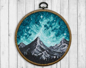 Cross Stitch Pattern Nature, Modern Cross Stitch Pattern, Landscape Cross Stitch Pattern, Galaxy Cross Stitch Pattern, Starry Sky, Mountain