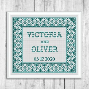 Sampler Cross Stitch Pattern, Wedding Cross Stitch Pattern, Anniversary, Wedding Gift DIY, Personalized, Modern, Love, Instant Download PDF