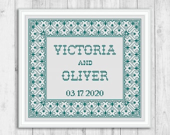 Sampler Cross Stitch Pattern, Wedding Cross Stitch Pattern, Anniversary, Wedding Gift DIY, Personalized, Modern, Love, Instant Download PDF