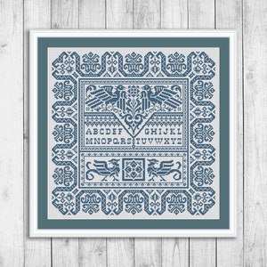 Sampler Cross Stitch Pattern, Birds Cross Stitch Pattern, Flowers, Nature, Embroidery Sampler, Modern Cross Stitch, Instant Download PDF