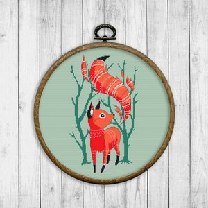 Fuchs Kreuzstich Muster, Stickvorlage Zählbild, moderne Stickvorlage, Wald Wildtier, Winter Fuchs, Sofort Download PDF