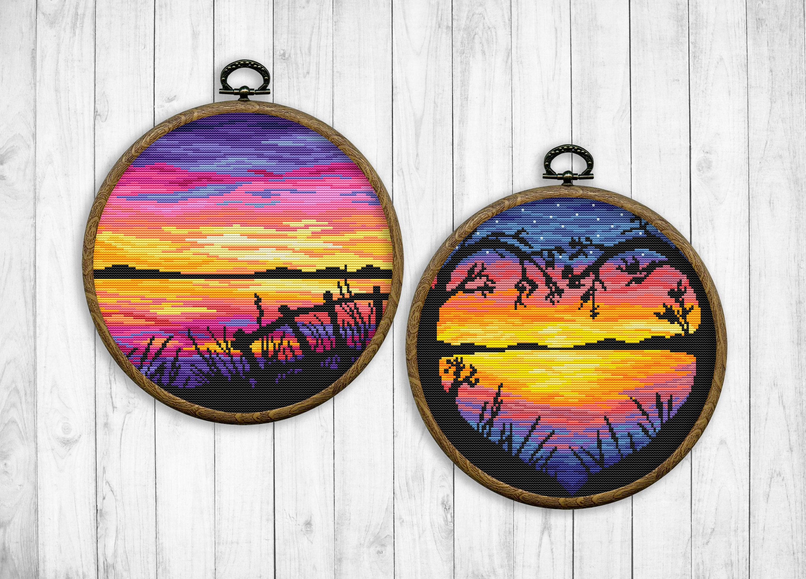 Broderie Diamant Coucher de soleil sur une crique – Broderies Diamant