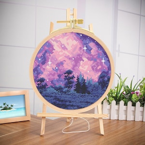 Nature Cross Stitch Pattern, Modern Cross Stitch Pattern, Landscape Cross Stitch Patterns, Northern Lights Cross Stitch, Galaxy, Starry Sky image 3