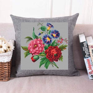 Flower Bouquet 4 Modern Cross Stitch Pattern PDF, Nature Cross Stitch Pattern, Embroidery Flower Peony, Morning Glory Cross Stitch Chart image 8