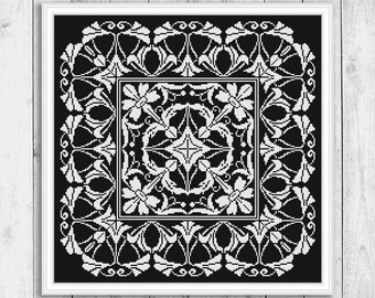 Sampler Cross Stitch Pattern, Modern Cross Stitch Pattern, Monochrome Cross Stitch Patterns, Lace Embroidery Sampler, Instant Download PDF