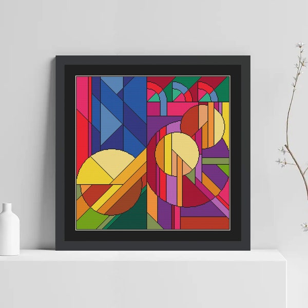 Modern Cross Stitch Pattern, Abstract Ornament Cross Stitch Pattern, Multicolored Geometric Cross Stitch Pattern, Instant Download PDF