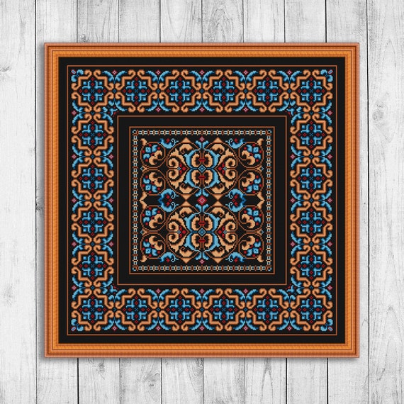 Carpet Cross Stitch Pattern, Ornament Counted Cross Stitch Chart, Sampler,  Pillow,modern Embroidery, Christmas Decor, Instant Download PDF 