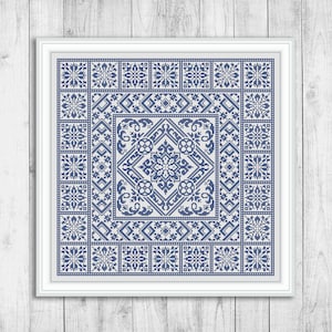 Sampler Cross Stitch Pattern, Carpet Cross Stitch Pattern, Ornament, Modern Embroidery Sampler, Pillow, Monochrome, Instant Download PDF