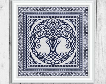 Sampler Cross Stitch Pattern, Tree of Life Cross Stitch Pattern, Yggdrasil, Carpet, Celtic Embroidery Sampler, Pillow, Instant Download PDF