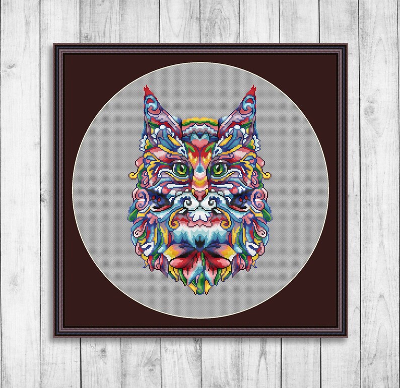 Craft Supplies Tools Colorful Cat Cross Stitch Pattern Modern Cute Animal Printable Pdf Mystical Cat Cross Stitch Pattern Embroidery Cat Home Decor Animals Kits How To