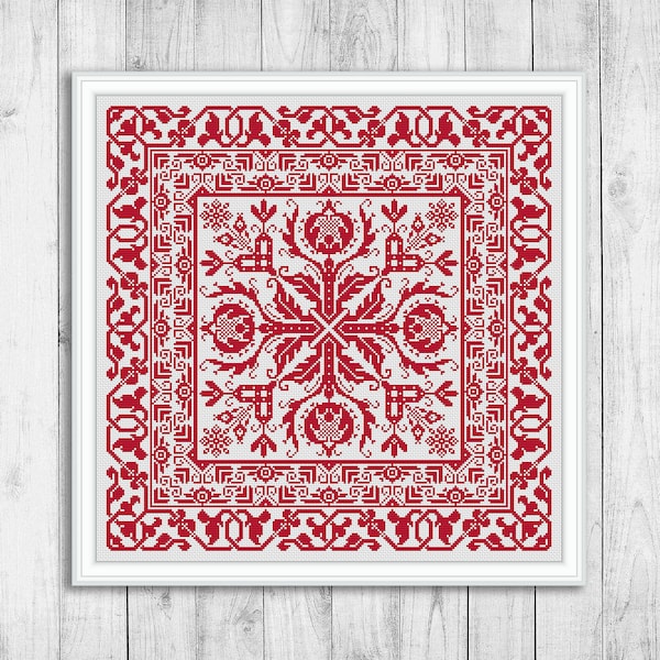 Sampler Cross Stitch Pattern, Carpet Cross Stitch Pattern, Ornament, Folk Embroidery Sampler, Pillow, Monochrome, Instant Download PDF