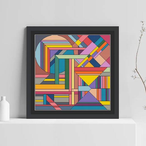 Abstract Cross Stitch Pattern, Modern Cross Stitch Pattern, Art Deco Cross Stitch Pattern, Geometric Ornament Pattern, Instant Download PDF