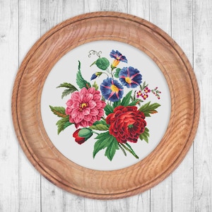 Flower Bouquet 4 Modern Cross Stitch Pattern PDF, Nature Cross Stitch Pattern, Embroidery Flower Peony, Morning Glory Cross Stitch Chart image 7