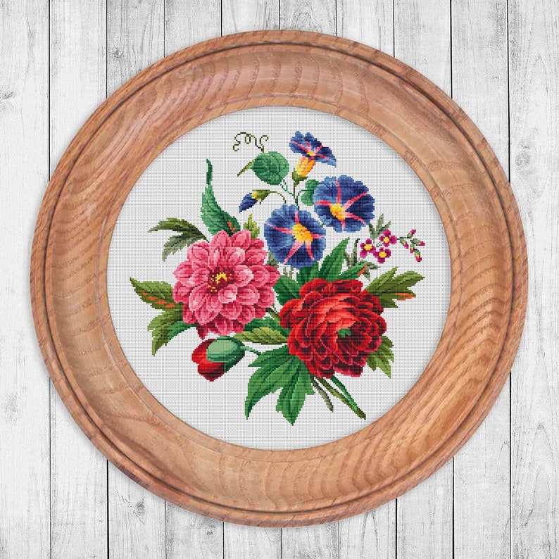 Flower Bouquet 4 Modern Cross Stitch Pattern PDF, Nature Cross Stitch Pattern, Embroidery Flower Peony, Morning Glory Cross Stitch Chart image 7