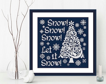 Christmas Cross Stitch Pattern, Modern Cross Stitch Pattern, Holidays Cross Stitch Pattern, Christmas Tree, Snowflakes, Let It Snow