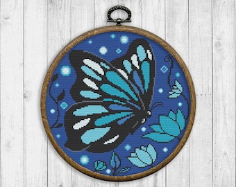 Butterfly Cross Stitch Pattern, Nature Counted Cross Stitch Chart, Flowers, Floral, Modern Embroidery, Plants, Insects, Instant Download PDF