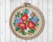 Vintage Bouquet 5 Cross Stitch Pattern, Roses Cross Stitch Pattern, Berlin Woolwork, Flowers, Lilac Bouquet, Modern Embroidery Flowers