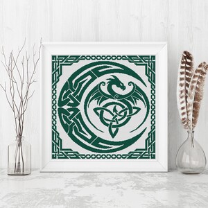 Dragon Cross Stitch Pattern, Sampler Cross Stitch Pattern, Celtic Cross Stitch, Moon, Modern Cross Stitch, Monochrome, Instant Download PDF image 7