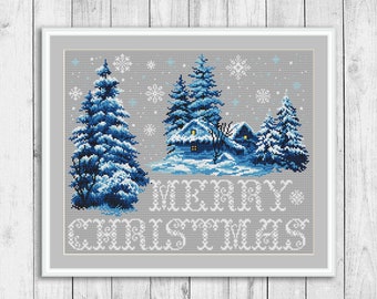 Christmas Cross Stitch Pattern, Modern Cross Stitch Pattern, Holidays Cross Stitch Pattern, Christmas Tree, Snowflakes, Let It Snow