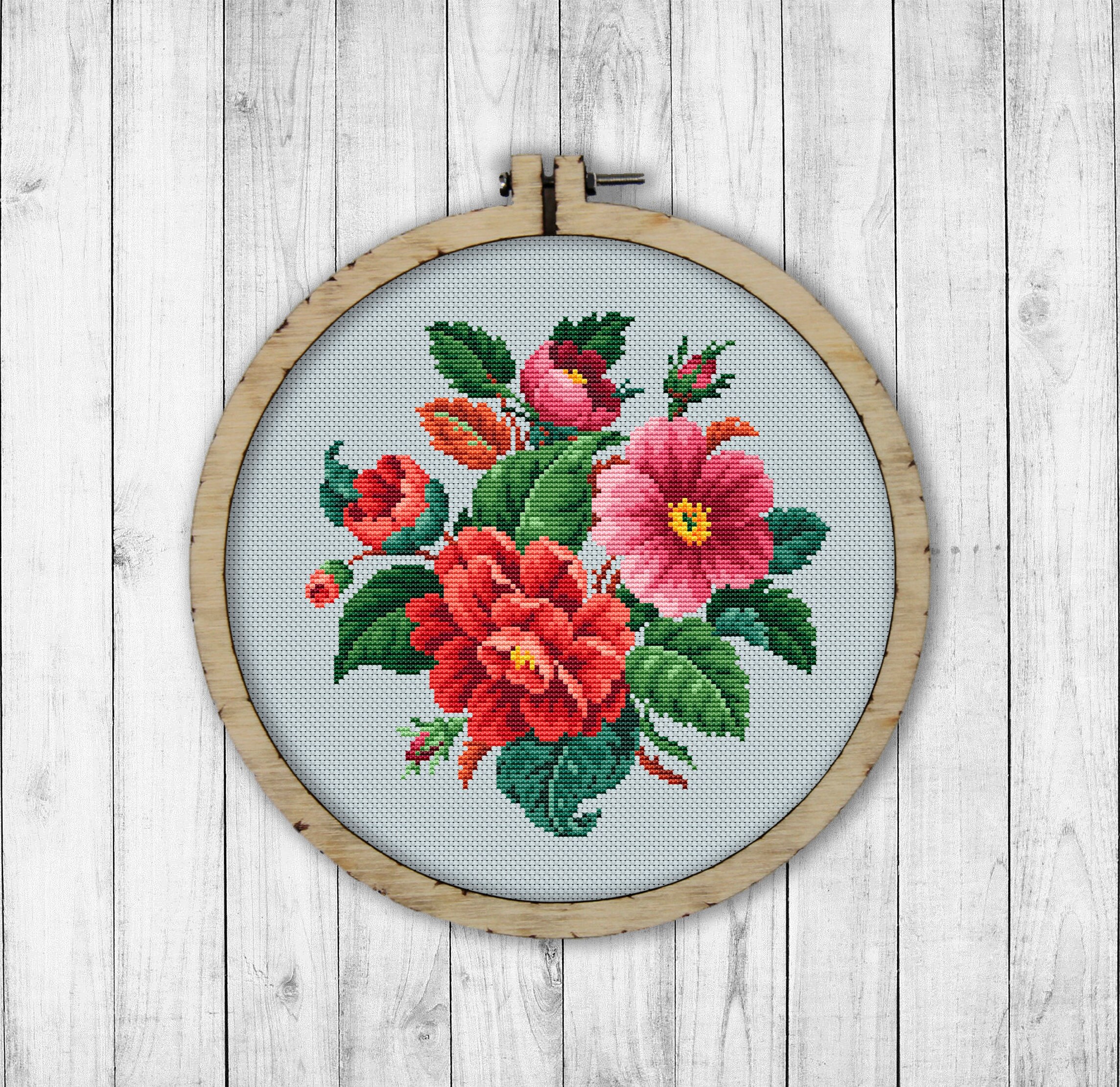 Vintage Wild Roses Cross Stitch Pattern, Embroidery Rose, Rose