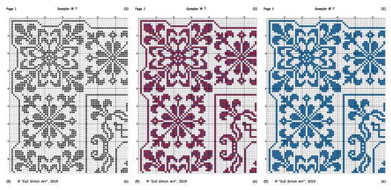 Sampler Cross Stitch Pattern, Carpet Counted Cross Stitch Chart, Ornament,  Embroidery Sampler, Pillow, Monochrome, Instant Download PDF 