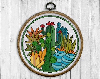 Succulents Cross Stitch Pattern, Nature Counted Cross Stitch Chart, Flowers, Floral, Modern Cross Stitch, Cactus, Instant Download PDF