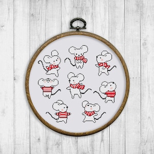 Animals Cross Stitch Pattern, Funny Mice Counted Cross Stitch Chart, Nature, Embroidery Animal, Mouse, Christmas Decor, Instant Download PDF
