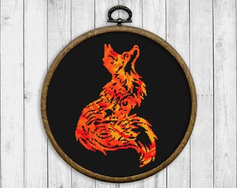 Fox Cross Stitch Pattern, Animals Counted Cross Stitch Chart, Nature Cross Stitch, Fox Silhouette, Modern, Fire Fox, Instant download PDF