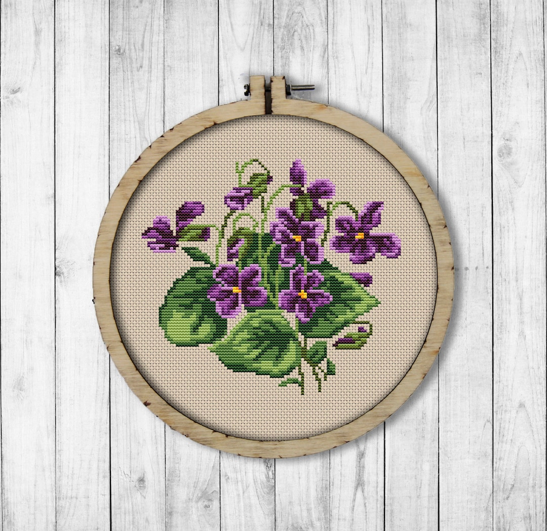 Vintage Violets Cross Stitch Pattern, Spring Flowers Cross Stitch