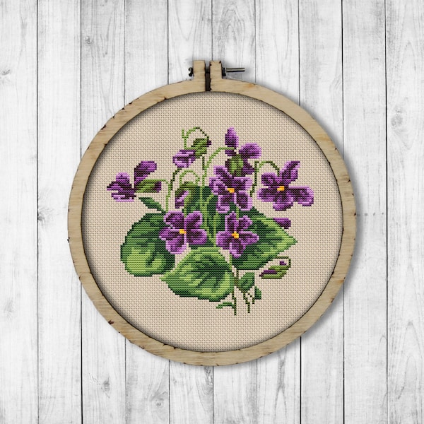 Vintage Violets Cross Stitch Pattern, Spring Flowers Cross Stitch Pattern, Flower, Violets, Berlin Woolwork, Modern Embroidery Flowers