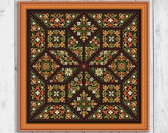 Echantillons de motifs au point de croix, motifs modernes au point de croix, PDF point de croix automne, motifs fleurs au point de croix, échantillons de broderie de carreaux