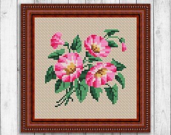 Vintage Flowers Morning Glory Cross Stitch Pattern, Spring Flowers