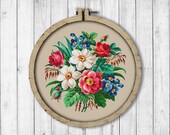 Vintage Bouquet 9 Cross Stitch Pattern, Roses Cross Stitch Pattern, Daffodils Cross Stitch Pattern, Flower Bouquet, Berlin Woolwork