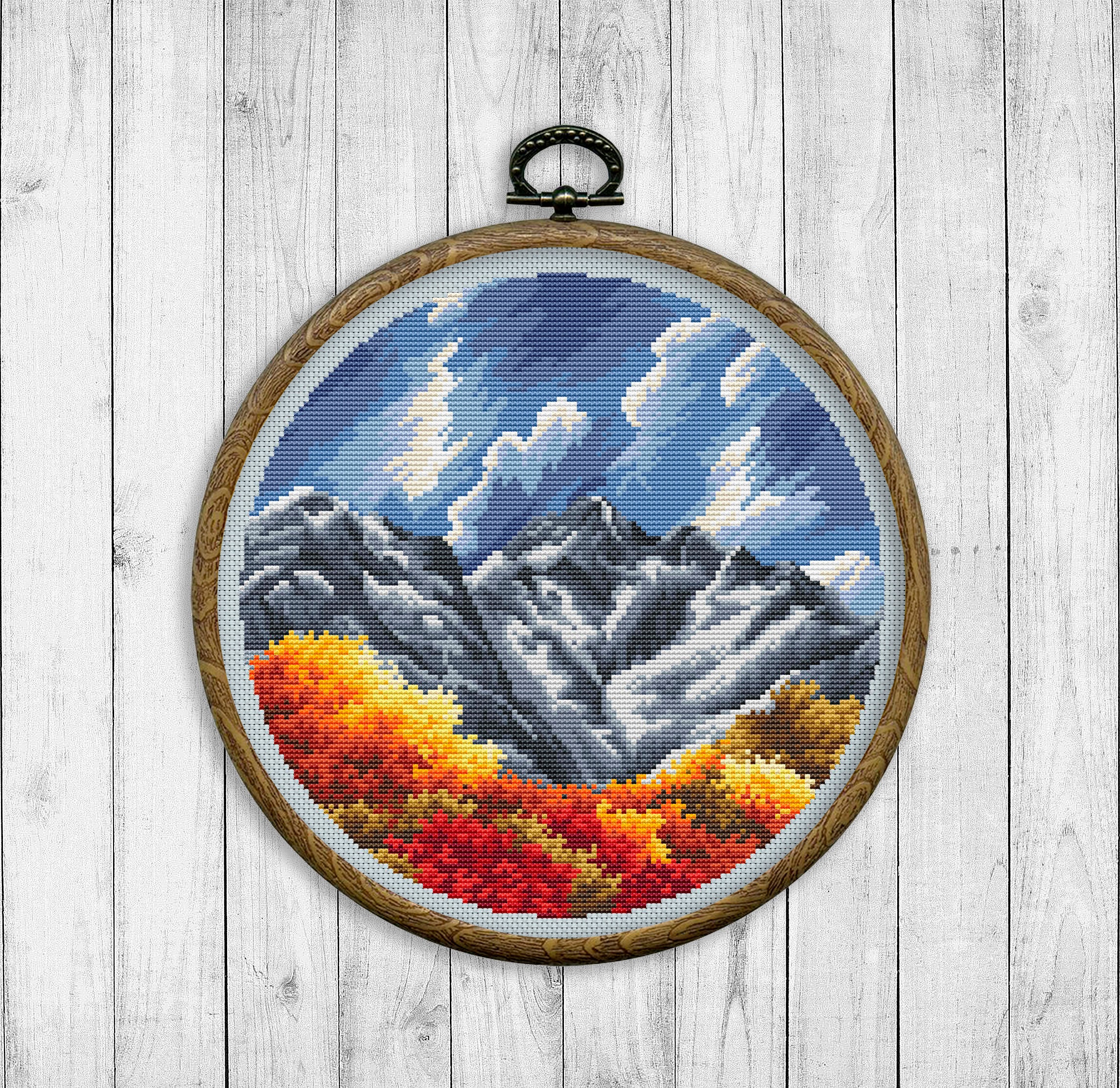 Autumn Landscape Cross Stitch Pattern, Nature Counted Cross Stitch