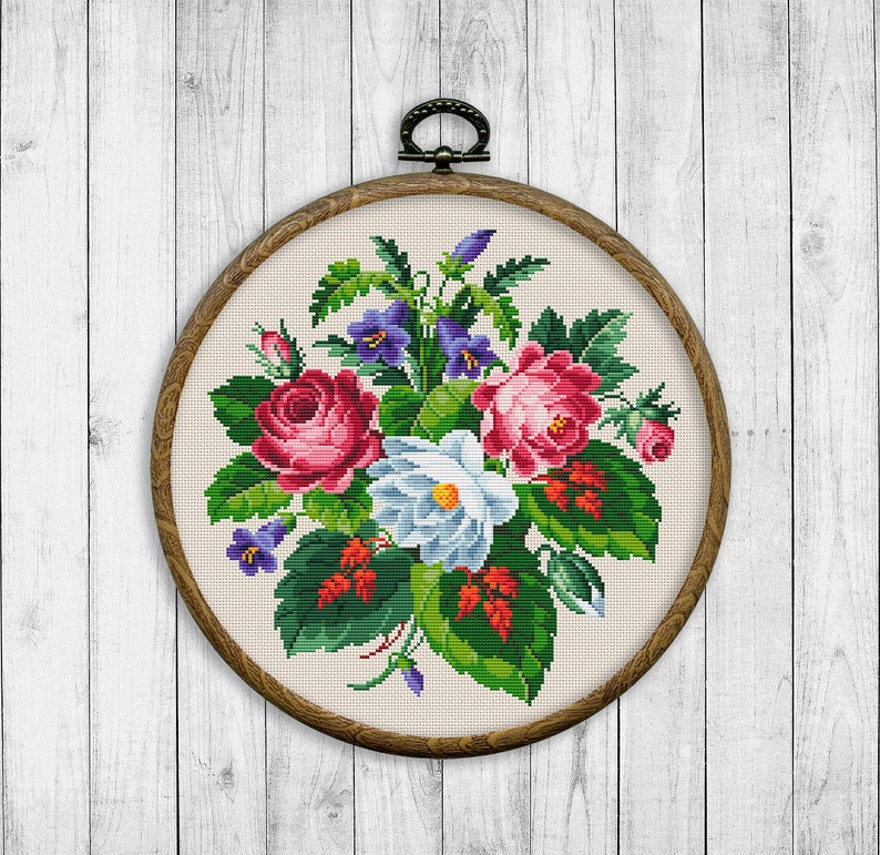Vintage Bouquet 15 Cross Stitch Pattern Flowers Cross Etsy
