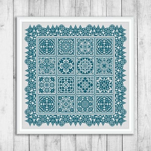 Sampler Cross Stitch Pattern, Carpet Counted Cross Stitch Pattern, Embroidery Sampler, Pillow, Monochrome, Modern, Instant Download PDF