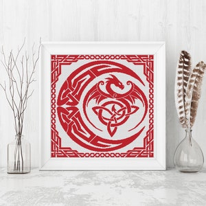 Dragon Cross Stitch Pattern, Sampler Cross Stitch Pattern, Celtic Cross Stitch, Moon, Modern Cross Stitch, Monochrome, Instant Download PDF image 4