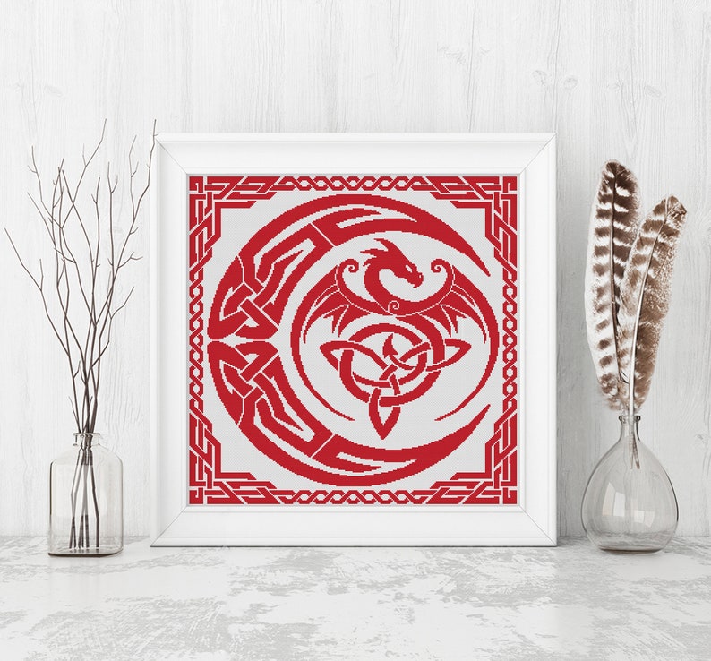 Dragon Cross Stitch Pattern, Sampler Cross Stitch Pattern, Celtic Cross Stitch, Moon, Modern Cross Stitch, Monochrome, Instant Download PDF image 4