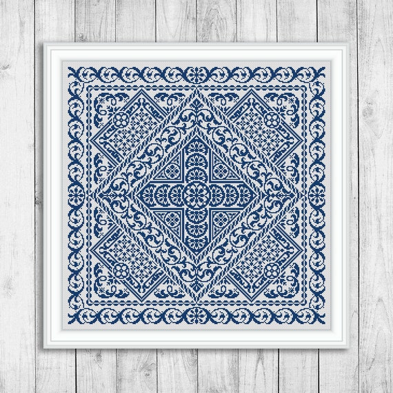Sampler Cross Stitch Pattern, Carpet Counted Cross Stitch Chart, Ornament,  Embroidery Sampler, Pillow, Monochrome, Instant Download PDF 