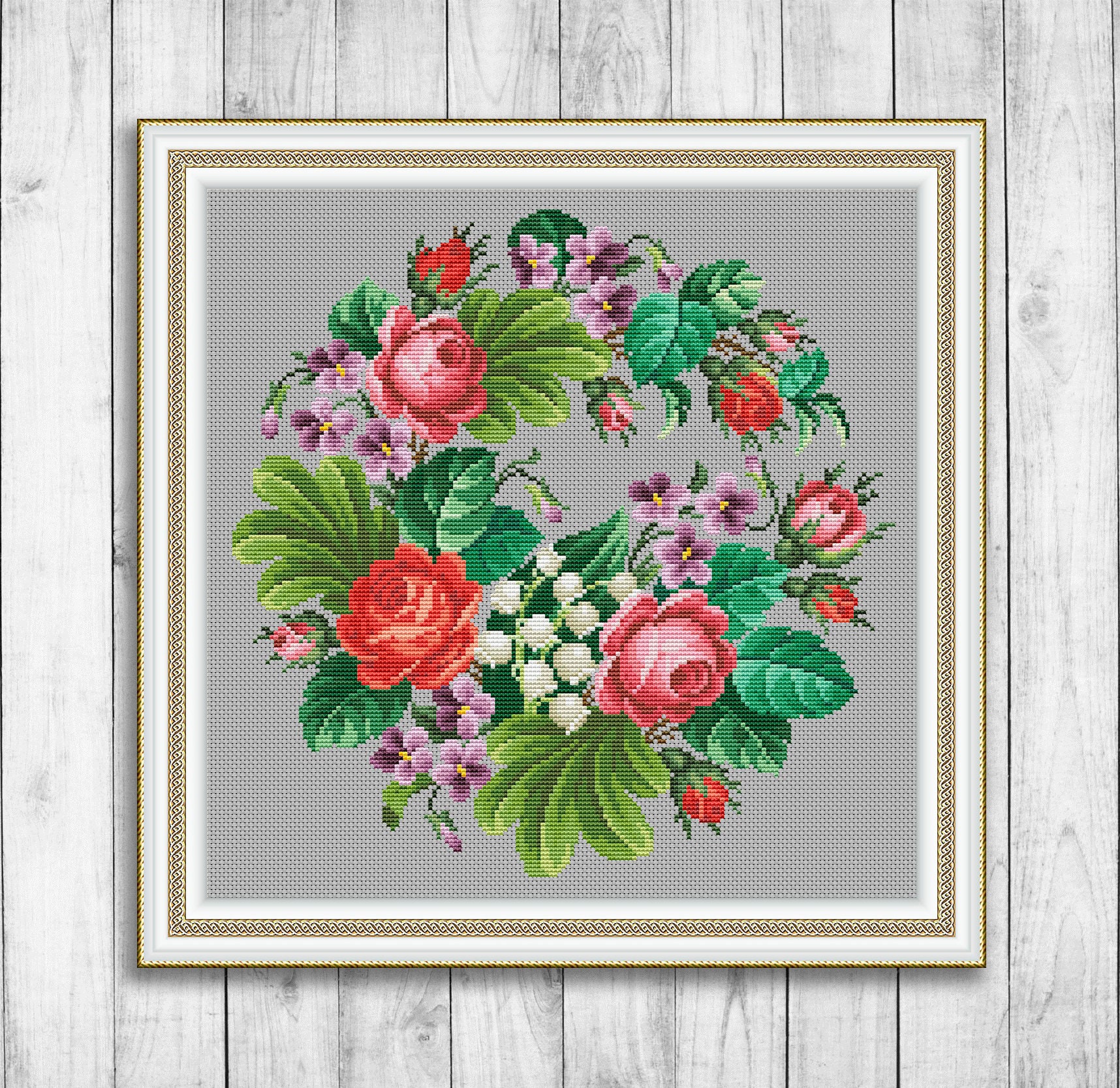 Vintage Wreath 3 Cross Stitch Pattern Flowers Cross Stitch | Etsy