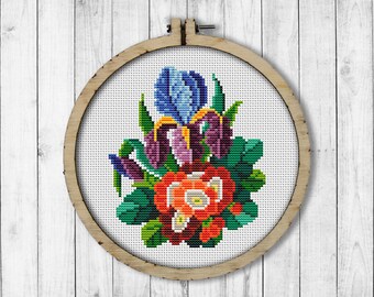 8/30迄　アメリMEDI VINTAGEFLOWER EMBROIDERY Vintage Flowers # 4 Cross Stitch Pattern, Iris Cross Stitch