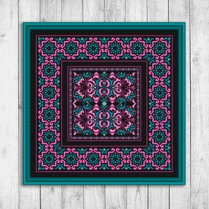 Carpet Cross Stitch Pattern, Pillow Counted Cross Stitch Chart, Sampler, Ornament, Embroidery Carpet, Home Wall Decor, Instant Download PDF